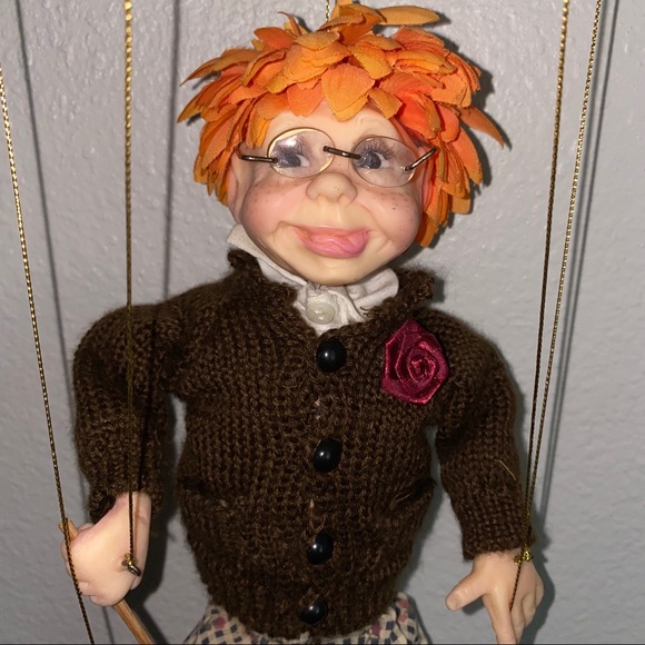 Handcrafted Whimsical Bespectacled Boy Marionette - Picture 3 of 11